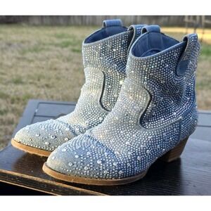 Rhinestone Cowboy Boots for Kids Cowgirl Size 1 Blue Diamond LikeSparkles New